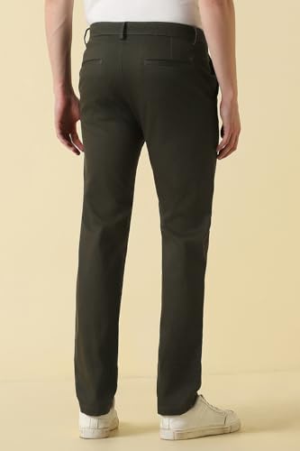 Men Dark Olive Solid Casual Trousers