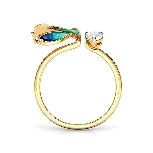 RUVEE 18K Gold Plated Butterfly Ring for Women – Blue Enamel Wing Design with Cubic Zirconia & Crystal Accents – Adjustable Statement Ring – Elegant Nature-Inspired Fashion Jewelry Gift