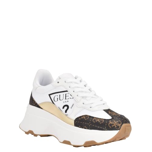 Guess Womens Calebb3Sneaker, White/Brown 145, 7
