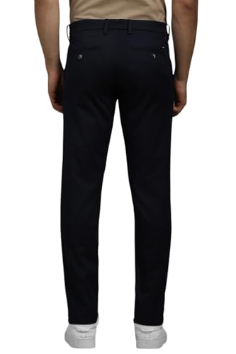 Men Navy Contemporary Fit Textured Flat Front Casual Trousers