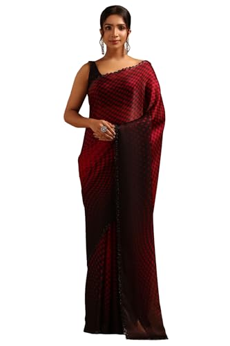Soch Womens Fuchsia Organza Geometric Saree With Stone Work