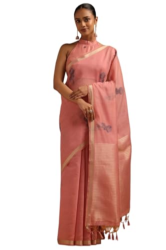 Soch Womens Pink Chanderi Floral Woven Design Saree