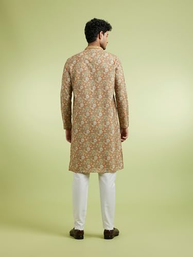 DIWAS BY MANYAVAR Men's Cotton Blend Printed Festive Kurta Set (2pc) (Yellow, XL)