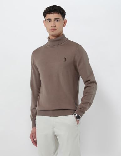 U.S.Polo Association Men's Turtleneck Regular Fit Sweater Light Brown