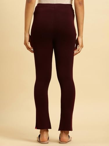 W for Woman Maroon Solid Fit and Flare Pants (Size: S)-24NOW62078-220886