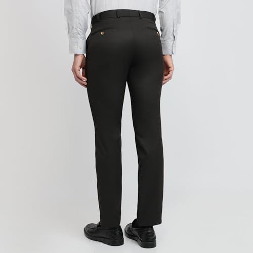 Park Avenue Men Slim Fit Structure Pattern Poly Viscose Blend Flat Front Formal Trouser Brown