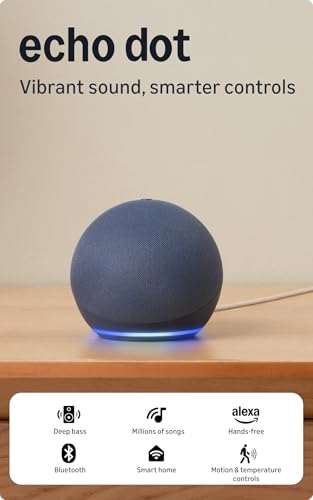 Amazon Echo Dot (5th Gen) | Smart speaker with vibrant sound, Motion Detection, Temperature Sensor, Alexa and Bluetooth| Blue