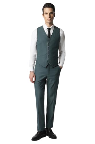 Men Green Textured Slim Fit Wedding Three Piece Suit