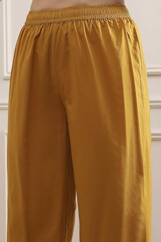 Biba Women Mustard Cotton Blend Kalidar Dyed Suit Set_36