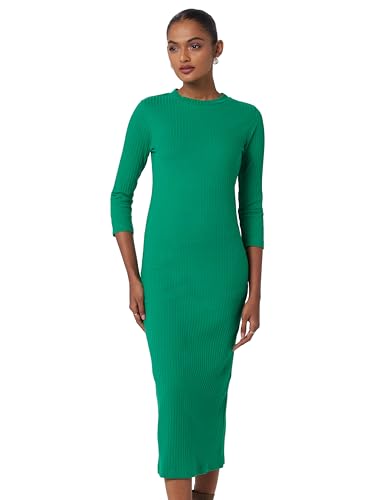 barcino Green Rib Mock Round Neck Midi Dress