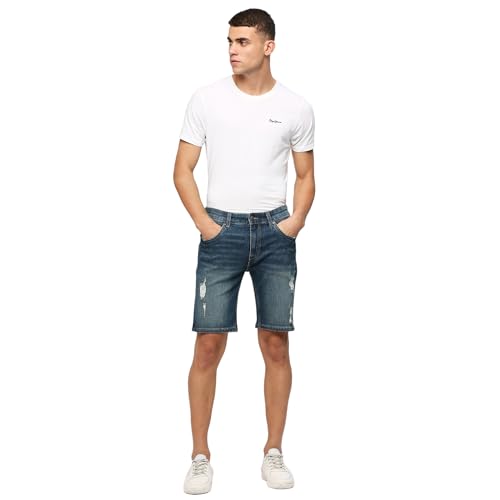 Pepe Jeans Men's Boyfriend Shorts (PM801064S64_Green Used_Mid Indigo Blue
