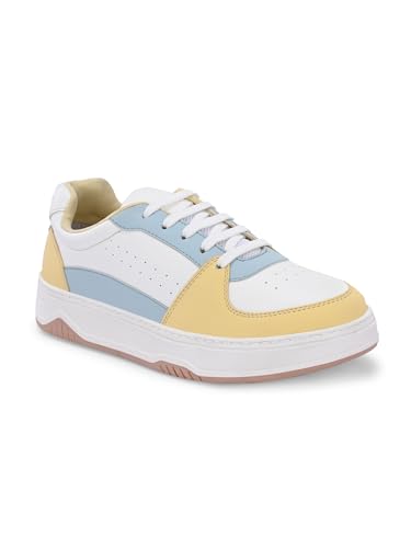 Centrino Women Casual Sneaker | Ultra Soft Cushion | Trendy & Lightweight Design | Low Top Flat Sole | Colorblock Sneakers | White Sneakers Girl Shoes 7612-5