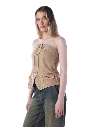 ONLY Women's Solid Slim Fit Brown Waistcoat