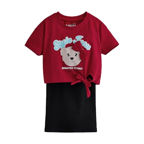 Hopscotch Girls Bow Applique Puppy Dress with T-Shirt in Red Color for Age (4-5 Years)
