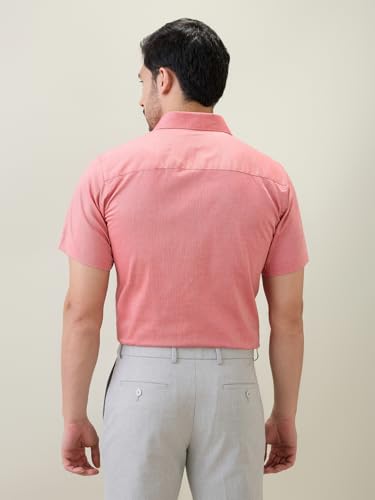 Raymond Men Regular Fit Solid Chambray Pattern Pure Cotton Semi Cutaway Collar Half Sleeve Formal Shirt