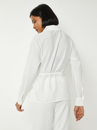 Max Women Textured Tie-up Waist Shirt (Off White_M)