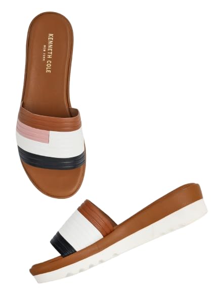 KENNETH COLE Women's Wedge Sandal | Premium Synthetic | Chic Boldly Striped Open-Toe Slip-On | Plush Cushioned Footbed for All-Day Comfort