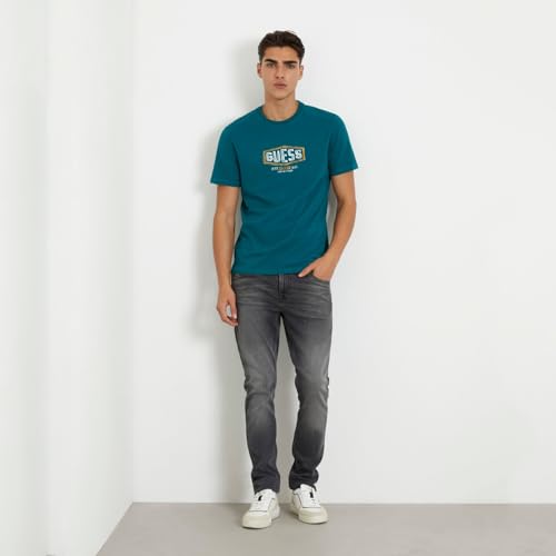 GUESS Men Teal Printed Round Neck Short Sleeves T-Shirt