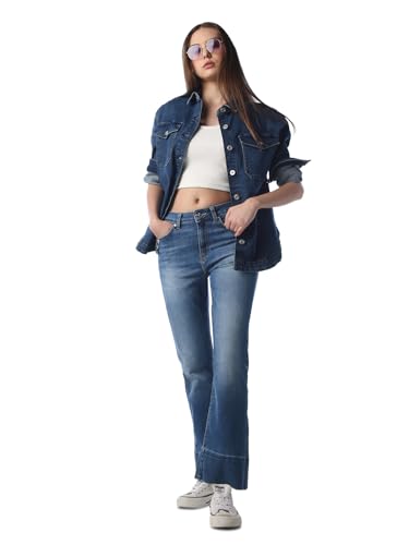 ONLY Women's Solid Flared Fit Blue Jeans
