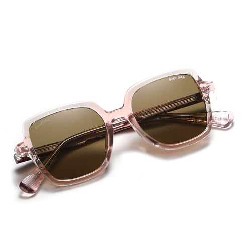 grey jack Vintage Rectangle Stylish Polarized Sunglasses for Men Women UV Protection Full Rim Retro Eyewear 3314