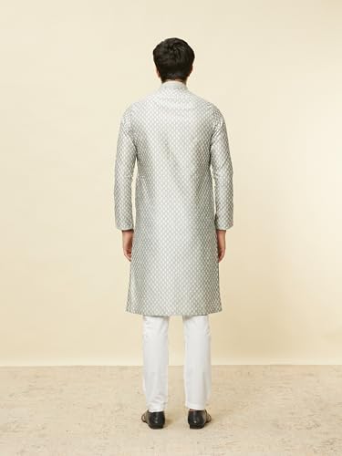 Manyavar Men's Art Silk Jacquard Full Sleeves Kurta Set (Light Grey,XXXL)