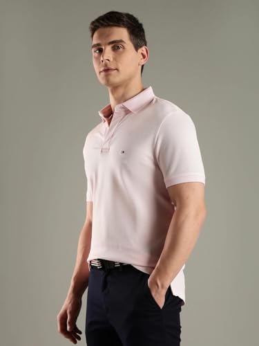 Tommy Hilfiger Men's Solid Regular Fit Polo Shirts (S26HMKT265_Pink M)