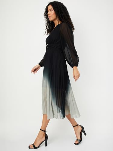 Max Women Ombre Pleated Midi Dress (Black_XXL)