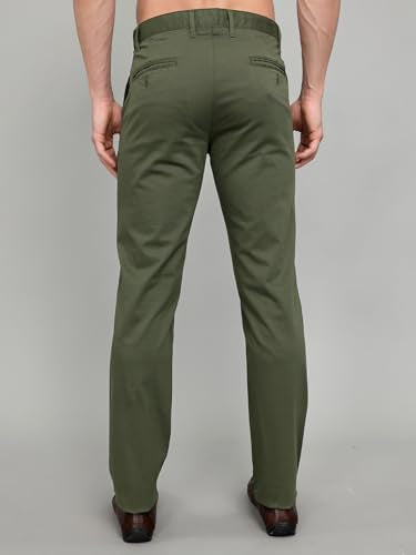 Monte Carlo Mens Slim Fit Solid Trouser |Solid Pattern Casual Trousers | Button Closure | Stylish & Comfortable Formal Trouser for Men's Olive 36