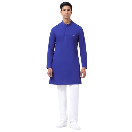 Lacoste Men's Cotton Solid Slim Dress Shirt (YH003H_Blue