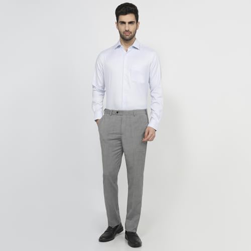 Raymond Men Contemporary Fit Structure Pattern Pure Cotton Semicutaway Collar Full Sleeve Apple Cut Formal Shirt Light Blue