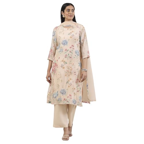 Biba Women Beige Viscose Blend Straight Suit Set_46