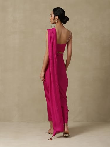 Pink Solid Saree Draped Saree With Blouse
