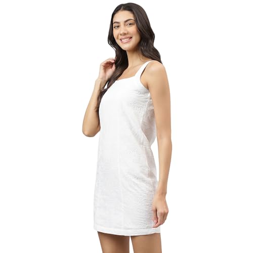 Latin Quarters Women White Square Neck Sleeveless Sheath Mini Dress for Casual_M