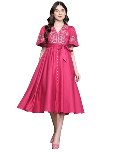 Label RITU KUMAR Fuschia Zelda V Neck Long Dress