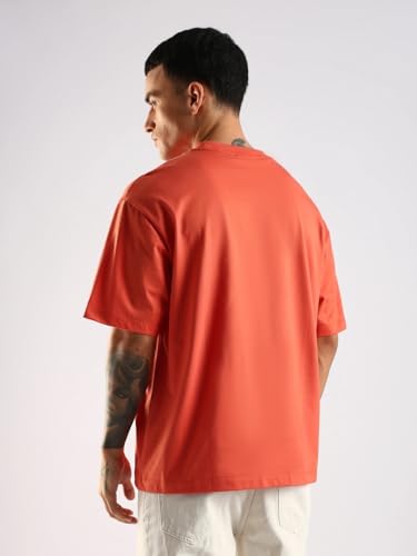 Calvin Klein Jeans Solid Relaxed Fit Cotton T-Shirt Mecca Orange