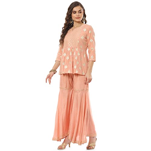 Rangriti Women's Ethnic Peach Ethnic Wear Two Piece Set (Size_L)