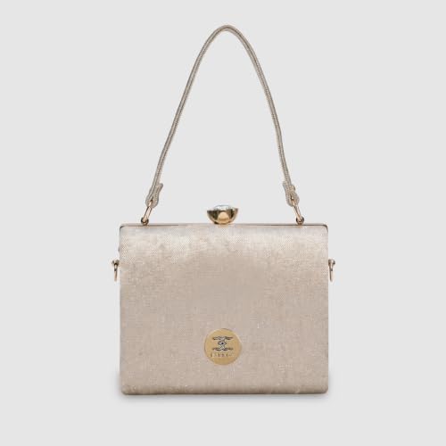 ESBEDA Antiquegold Color Crystal Belt Top Handle Clutch