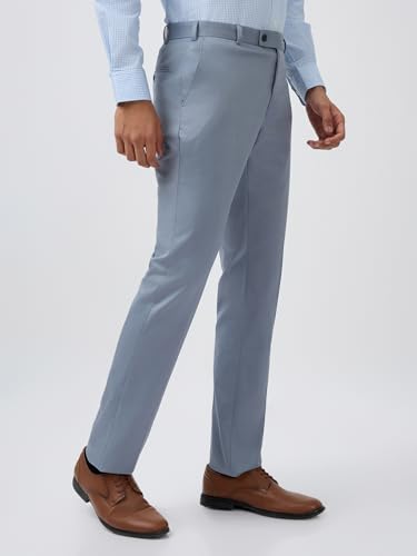 Raymond Men Slim Fit Solid Pattern Poly Viscose Blend Flat Front Formal Trouser Blue