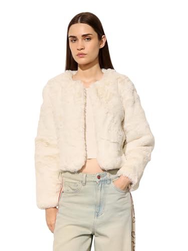 ONLY Women's Solid Regular Fit Cream Jacket