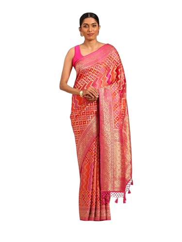 MOHEY Women's Rani Art Silk Embroidered Saree (Rani)