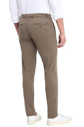 Men Khaki Crop Fit Textured Casual Trousers