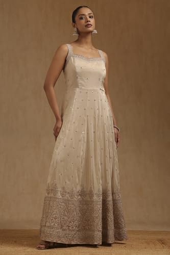 Soch Womens Cream Tissue Embroidered Suit Set With Sequins