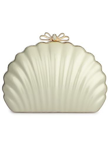 TOOBA Handicraft Women's Shell Clutch|Stylish Wedding, Cocktail, Party & Festive Bridal Gift Bag for Women & Girls (Golden Shell)