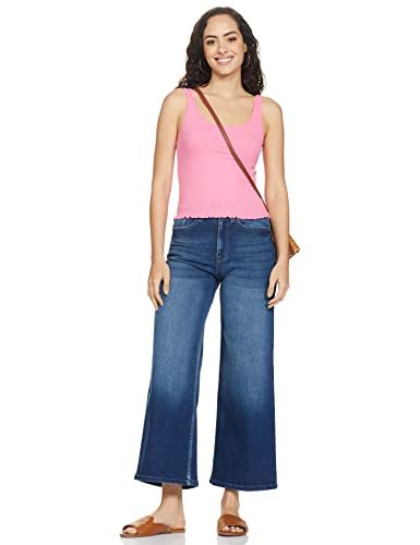 Pepe Jeans Women's High Rise Wide Leg Fit Jeans Dark Used,Blue