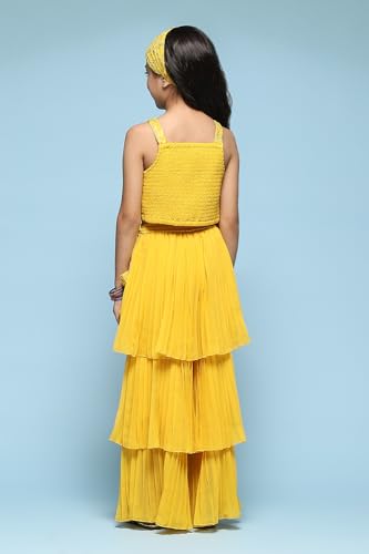 BIBA Girls SOLID; EMBROIDRED SHORT_KURTA KID(KW5444_YELLOW_13)