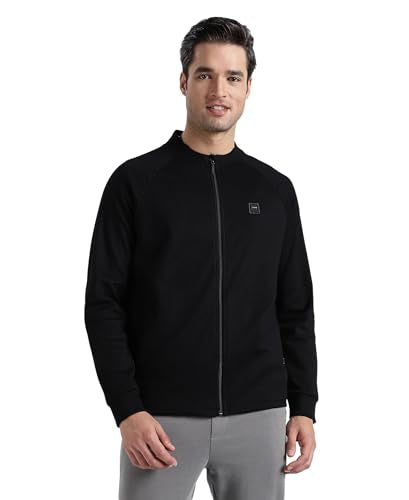 Jockey AM99 Men's Super Combed Cotton Rich Pique Fabric Jacket with Ribbed Cuffs_Black_M