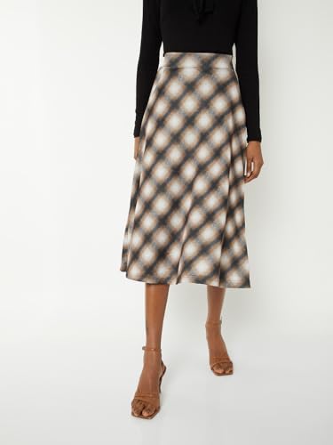 Max Women Checked A-line Midi Skirt (Beige_S)