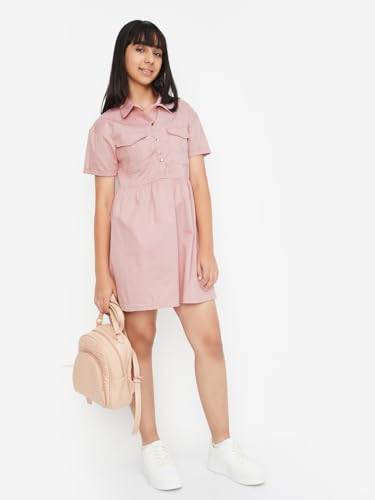 Max Girl's Cotton A-Line Midi Dress (S25EDR04_Pink