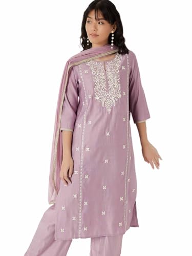 Max Women Embroidered Straight Kurta Set(Purple_M)