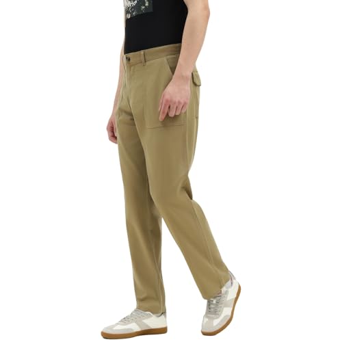 United Colors of Benetton Straight Fit Mid Rise Solid Trousers (Size : 30) - 26P4CTWB1061I901 Khaki